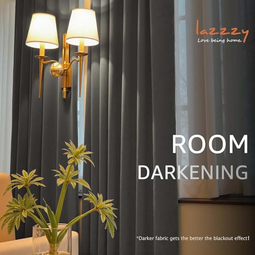 Image of Grey Velvet Curtains Modern Luxury Grommet 52x84 Inch 2 Panels | Soft, Room Darkening, For Bedroom & Living Space, Light Shifting Texture, Elegant Drape, Cozy Ambiance, Smooth Glide