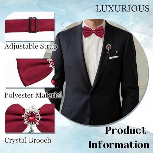 Image of Bow Ties for Men with Crystal, Pre-tied Adjustable Mens Bow Tie Sparkly Bowtie for Formal Suit Tuxedo Wedding Party