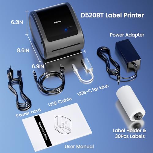 Image of Bluetooth Shipping Label Printer 4x6 with 500 Sheets 3 Inch Golden Star Holographic Thermal Labels, Thermal Label Printer for Small Business, Thermal Printers with Built-in Label Holder