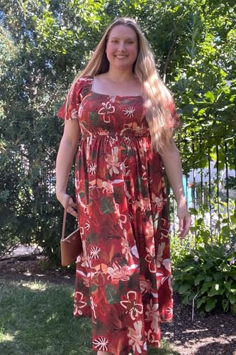 Image of RITERA Plus Size Dresses for Curvy Women Square Neck Short Sleeve Summer Floral Smocked Maxi Dress with Pocket XL-5XL