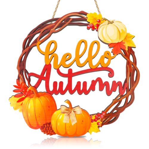 BOFUNX Herbst Deko Türkranz aus Holz Hello Autumn Dekokranz zum...