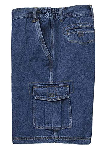 Full Blue Big Mens Side Elastic Twill Cargo Short (Denim 52) #TOP1