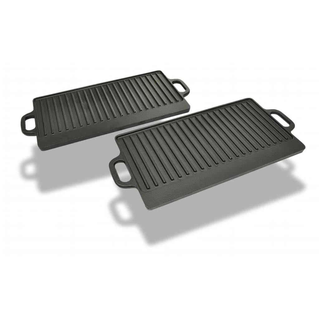 Mangloder - Placa reversible para barbacoa, 2 unidades, hierro fundido, 46 x 23 cm, antiadherente, estriada, inducción, horno, estufa de gas, vitrocerámica, rectangular para filete, pescado, verduras