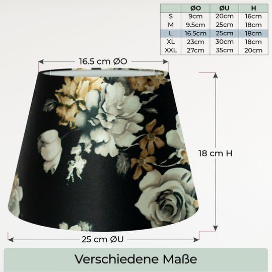 Wogati® Premium Lampenschirm | Größe: XL | ØU:30cm | Farbe: Floral | E14/E27 | konisch | Baumwolle | für Stehlampen, Hängelampen, Tischlampen, Deckenlampen