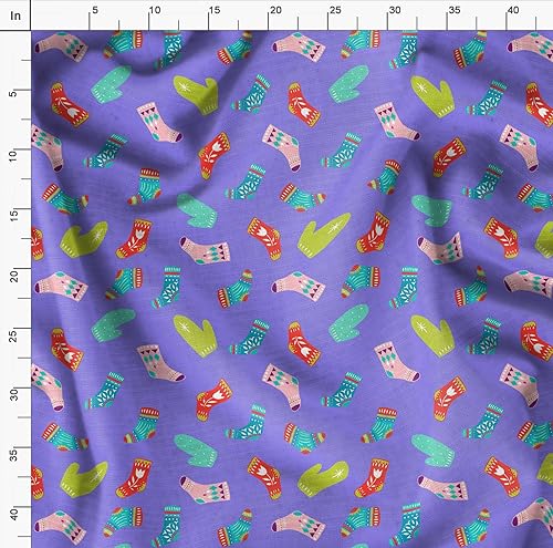 Image of Soimoi Purple Viscose Chiffon Fabric Socks & Gloves Folk Art Fabric Prints By Meter 42 Inch Wide