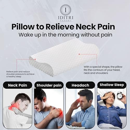Image of Cervical Memory Foam Pillow Set of 2, Memory Foam Neck Support with Two Heights, Removable Zipper Cover, Ergonomic Design for Side and Back Sleepers, Grey, 48 x 30 cm