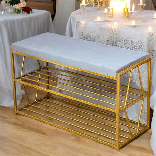 Image of Bench for Bedroom - Changing Stool With Shoe Cabinet and Rack - Free Installation Household Entrance Seat With Cushion