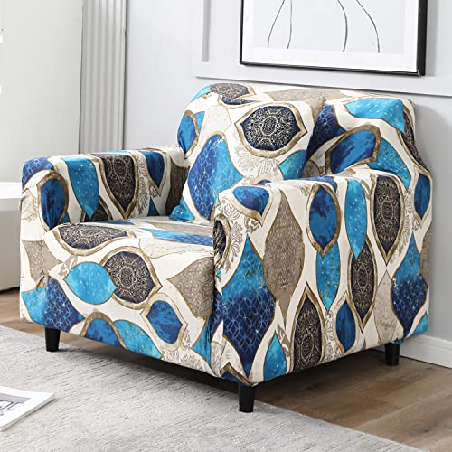 Image of HOKIPO Elastic Stretchable Sofa Cover 1 Seater, Blue Egyptian Art (AR-4093-D13)