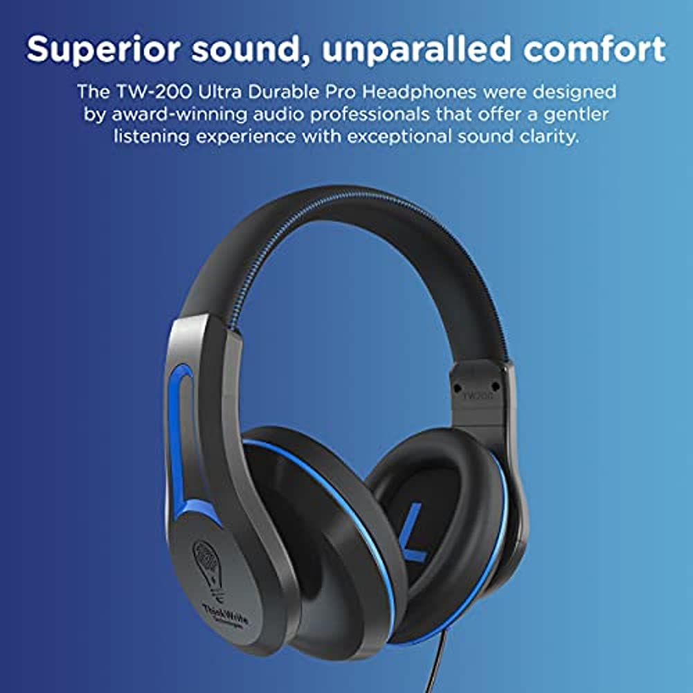 TWT Audio Ergo TW200 Premium Over-Ear-Kopfhörer, kabelgebunden, 3,5-mm-Klinkenstecker | Geräuschreduzierend, langlebig, für Klassenzimmer, Schule, Studenten und Lehrer, universelle Gerätekompatibilität