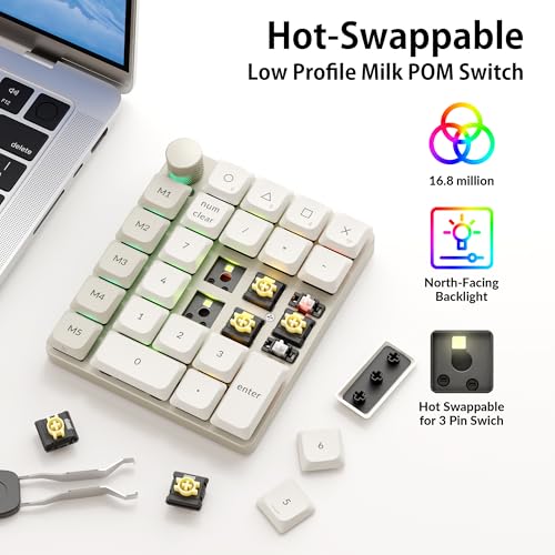 Image of Keychron K0 Max QMK Wireless Custom Number Low-Profile RGB Backlit (Hot-Swappable) Banana Switch Keypad, 2.4 GHz & Bluetooth 5.3 Connection, 1000Hz Polling Rate - Retro Version