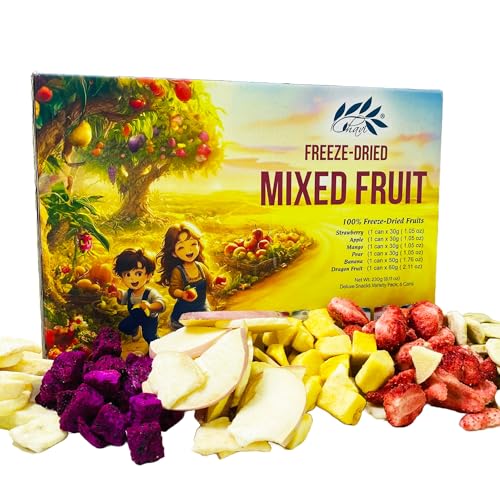 Image of CHAVI Freeze Dried Fruits - Mixed | 6 in 1 | No Added Sugars or Preservatives - Non-GMO, Vegan, Gluten-Free | Gift Box | 230 g | 8.1 oz | 6 Cans