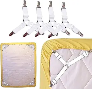 Credly Bed Sheet Holder Straps, Adjustable Elastic Bed Sheet Fasteners and 3 Way Mattress Cover Holder Fasteners,The Triangle Sheet Clips Keeping Sheets Place for Bed and not Wrinkled,White(4 PCS)