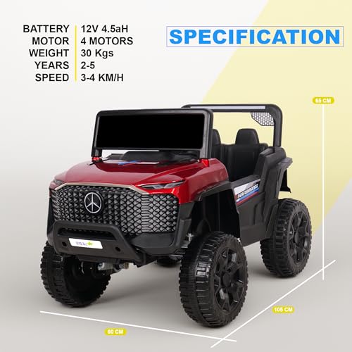 Image of Little Rides Aweto 4x4 Battery Operated Jeep for Kids, Ride on Toy Baby Car with LED & RGB Light & Music, Rechargeable Electric Jeep, Big Battery Car for Kids to Drive 1 to 5 Years Boys Girls (Red)