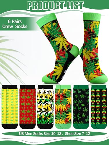 6 Pairs Novelty Leaf Socks for Men 420 Leaf Funny Flowers Cotton Crew Socks Green Pot for Adult Christmas 420 Gift2