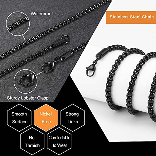 M Mooham Black Chain For Men Boys, Square Rolo Chains For Men | Necklace For Men Jewelry | Black Chain | Layered Chains For Men | Stainless Steel Necklace For Men Gifts | Teen Boys Gift Ideas #TOP4