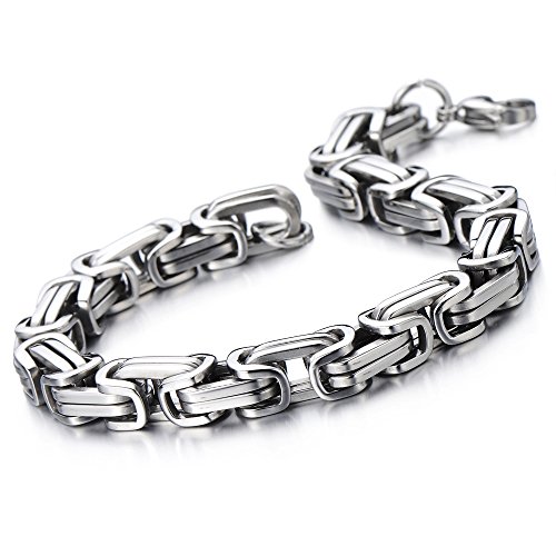 COOLSTEELANDBEYOND Masculine Style Stainless Steel Braid Link Bracelet for Men Silver Color Polished