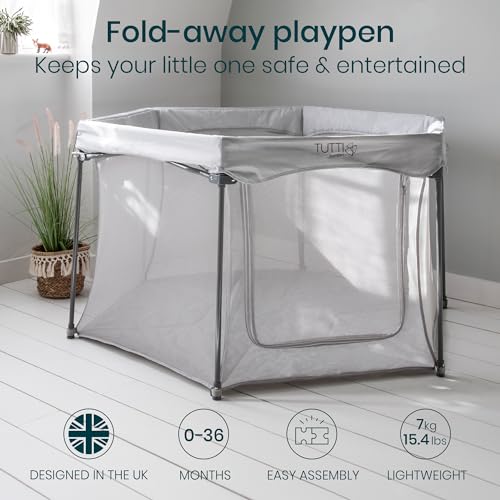 Tutti Bambini Baby Playpen - Foldable Playpen for Baby and Toddlers with Breathable Mesh Walls, Padded Frame, Zip Door & Fitted Playpen Mat, Baby Play Pen with Travel Bag (135 x 135 x 75 cm), Silver - Image 3