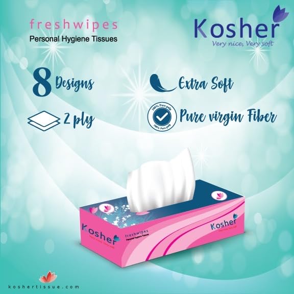 Image of Kosher 2 Ply Facial tissue Box /Car Tissue | 100 Pulls X Pack of 6 (total 600 pulls) | Soft, Gentle and Absorbent Tissue | Comes in Different Box Designs