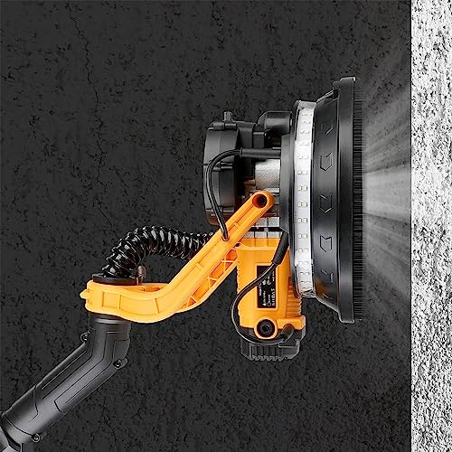 Levigatrice per cartongesso con aspirapolvere, levigatrice elettrica da parete, 6 velocità variabili 900-1200 giri/min, luci LED a due piani, manico estensibile, include 6 dischi abrasivi