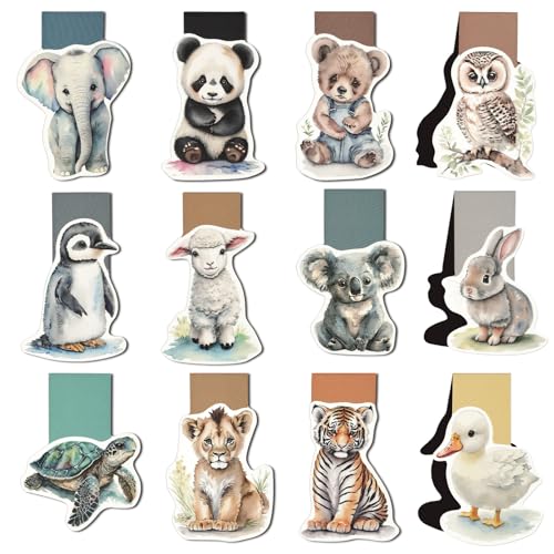 Moosono Lesezeichen Magnetisch Kinder, 12 Stück Tiere Lesezeichen, Mitgebsel Kindergeburtstag, Kinder Einschulung Geschenk Kleine Geschenke für Jungen, Mädchen, Studenten und Buchliebhaber