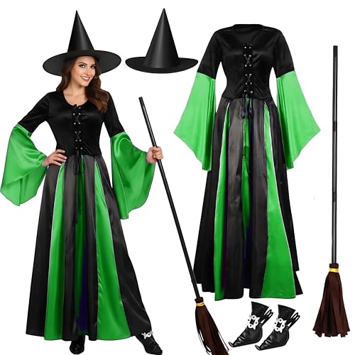 Liitrsh Witch Costume Set (Dress + Hat, Lace-Up Bodice)