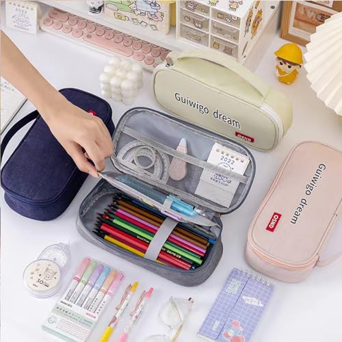 Image of Large Pencil Case,Aesthetic Pen Pouch with Big Capacity, Minimalist Portable Stationery Bag with Handle for Office Organizer Aesthetic Pencil Cases (Pink)