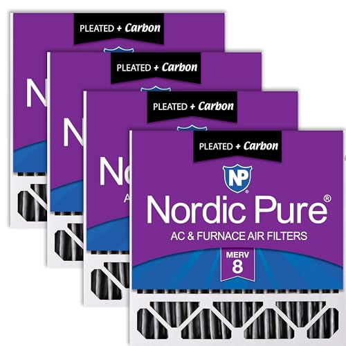 Image of Nordic Pure 20x20x5 Pleated MERV 8 Plus Carbon Air Filters 4 Pack | Actual Size: 19 5 /8 x 19 7 /8 x 4 3 /8 Honeywell Replacement Made in USA, Standard HVAC & Furnace Filtration