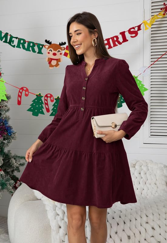 Alaster Queen Robe d'automne et d'hiver pour femme - Manches longues - Volants - Robe chemisier en tricot avec poches - Col en V - Longueur genou - Robe festive élégante