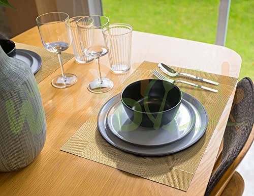 Image of Placemats Set of 6 - Place Mats for Kitchen Dining Table - Washable PVC Table Mats - Dinner Mats - Table Woven Mat (6-Piece, Gold)