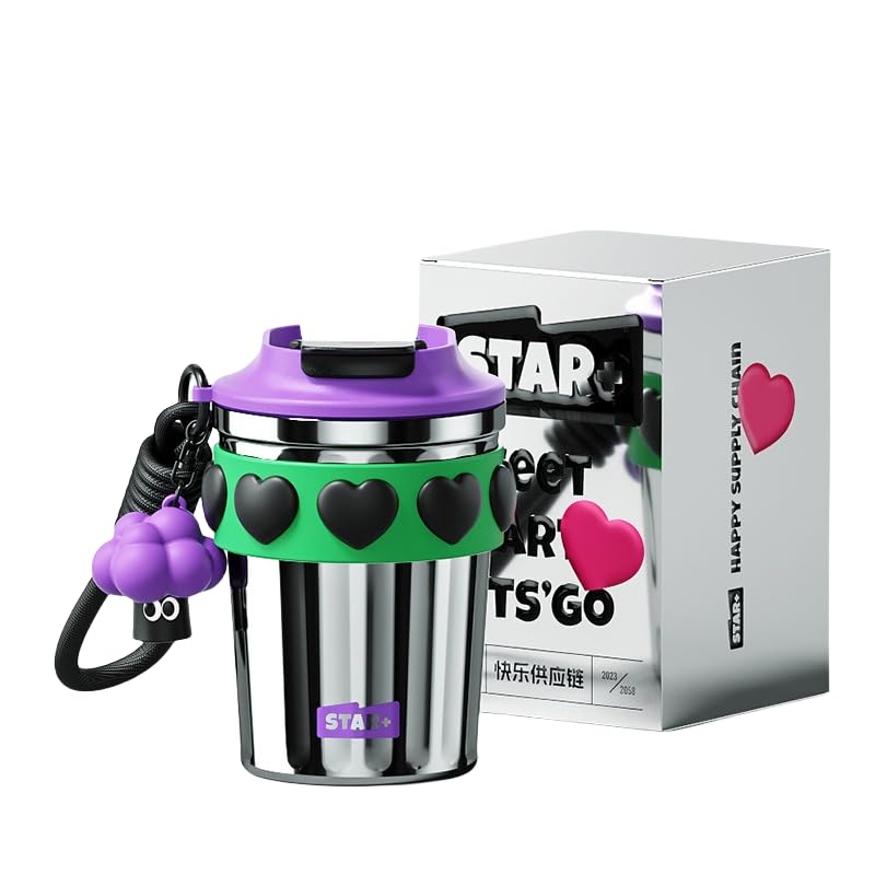 316 Stainless Steel Travel Tumbler Ceramic Coated Inner Liner 380ml Vacuum Insulated Coffee Mug with Drinking Lid, Perfect for Keeping Beverage Hot or Cold (Purple)