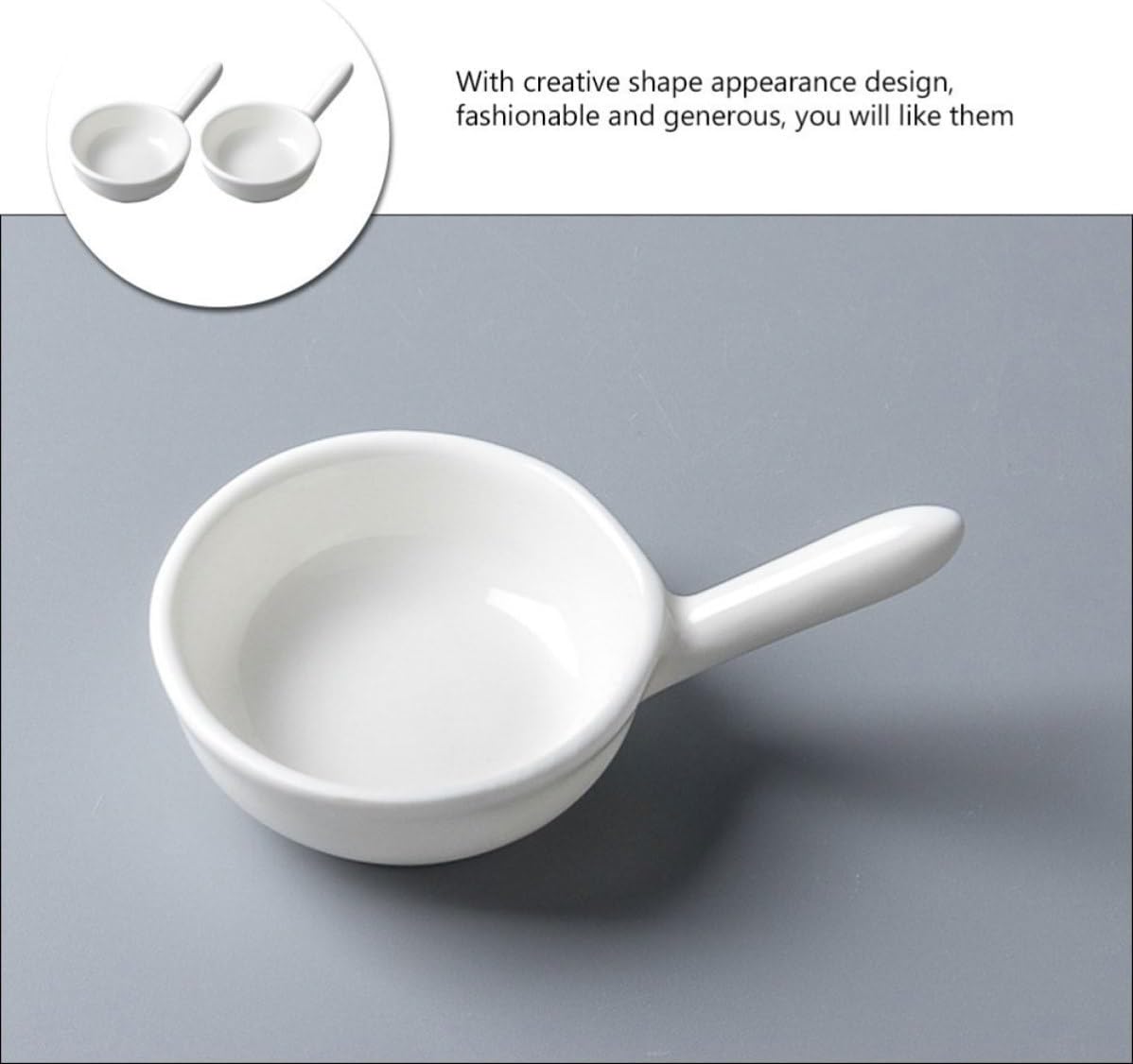 Ciieeo 2pcs Porcelain Soy Sauce Bowls with Handle, Mini Serving Plates
