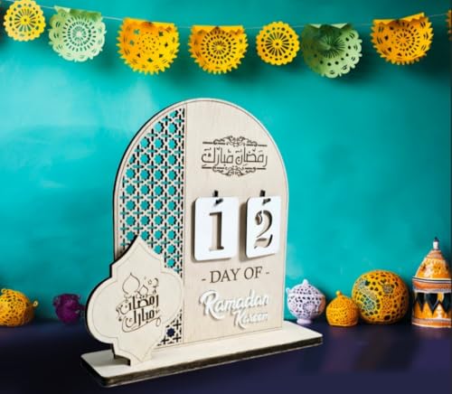 Image of SVM CRAFT Wooden Ramadan Calendar Ramadan Mubarak Decor Eid Decoration Sign Ramadan Kareem Islamic Table Decor Ramadan Gifts, Ramadan to Eid Countdown Calender