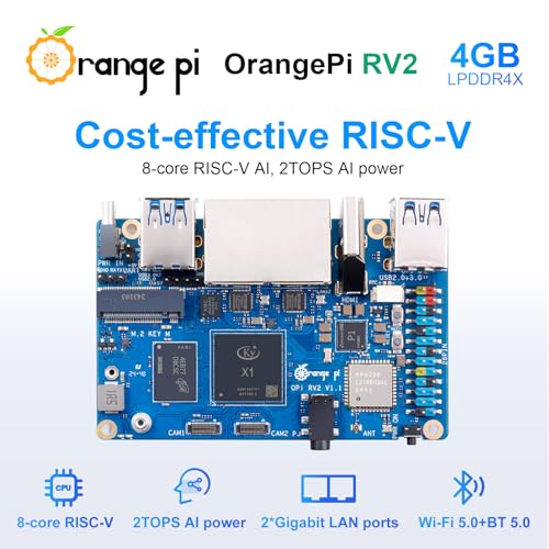 Orange Pi Computador de placa única RV2 2GB/4GB/8GB LPDDR4x RISC-V com processador de 8 núcleos de 64 bits, Wi-Fi 5.0/Bluetooth 5.0, placa de desenvolvimento para Linux/Ubuntu/OpenHarmony (4 GB) - Imagem 2