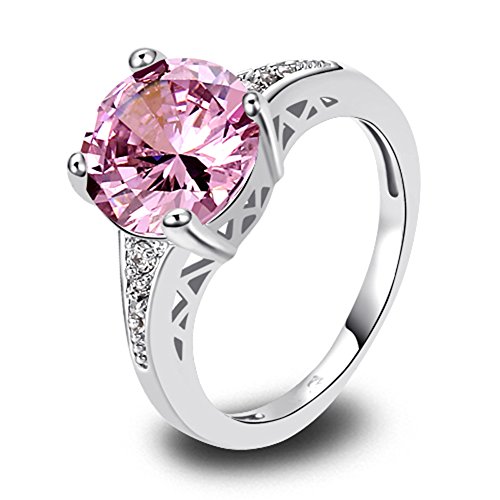 Women's 925 Sterling Silver Plated Simulated Pink Topaz Cocktail Promise Ring