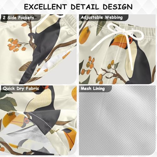 Boys Beach Board Shorts Tiger Skin Parrot Bird Swim Trunk Teen Swimwear3