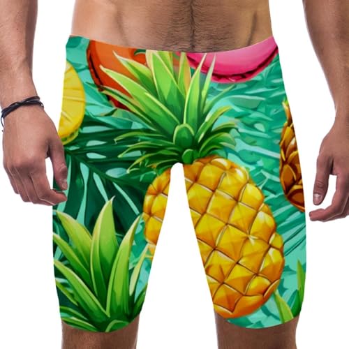 Swimsuit for Men & Boys,Competition Lap Swim Suit, Square Leg Endurance Training,Colorful Art Pineapple Design Pattern
