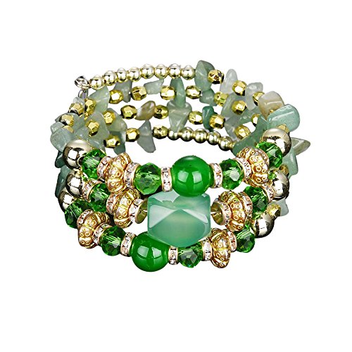 BEUU Multi Layer Bead Bracelet - Colorful Stacking Beaded Strand Stretch Cuff Statement Bangles Set