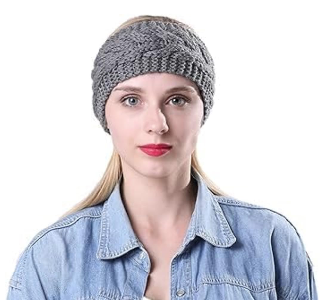 Grey Arrow Winter Headbands for Women Wool, Ear Warmers for Women Headband Knit Thick Cold Weather Warm Ear Muffs Winter Ear Protector-image-0