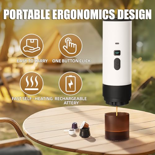 Image of Portable Coffee Maker Espresso Machine with 7800mAh Battery & Digital Display, Self-Heating Travel Coffee Maker for Camping, Car, USB-C Compatible with Ground Coffee & NS Capsules RV Hiking Office