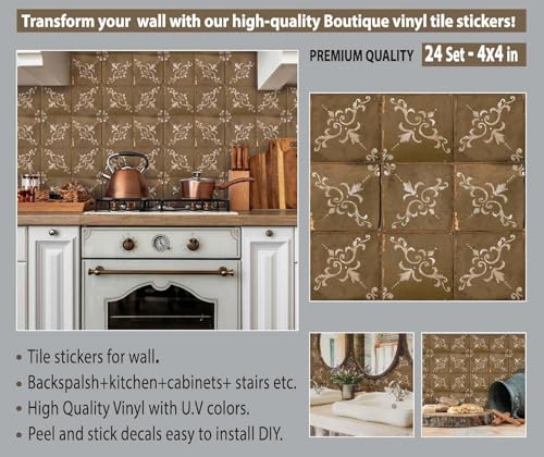 Image of 40 PC Pack (6 X 6) Thin Art Artistic Bohemian Peel and Stick Wall Sticky Backsplash Vinyl Waterproof Removable Tile Sticker Decals for Bathroom & Kitchen, (H, 6X6)