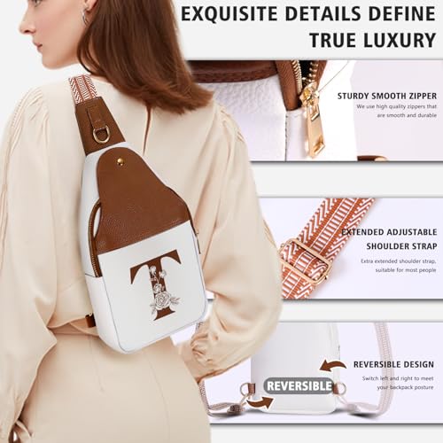 Image of Lizznoe Personalized Crossbody Bag for Women Leather Sling Bags with Initial Letter Chest Bag for Travel, Gift for Mom Wife