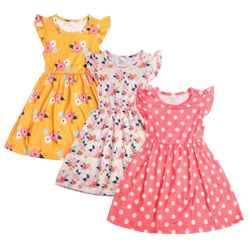 Toddler Little Girls Casual Dresses Short Sleeve Crew Neck Graphic Cartoon Dress for 2-8 Years