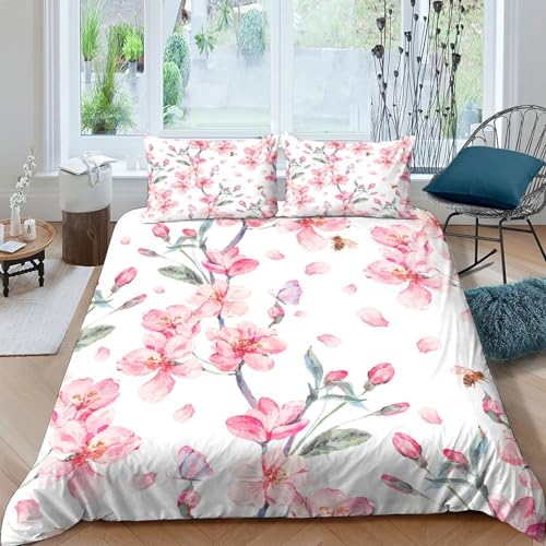 Housse de couette fleurs printanières 3D parure de lit 200x200 microfibre