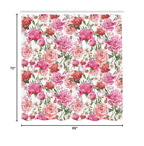 Ambesonne SC_13889_FLOWER_06.11 Watercolor Flower Shower Curtain, Victorian Floral Pattern Painting Style Print With Peonies Roses, Cloth Fabric Bathroom Decor Set thumb #4
