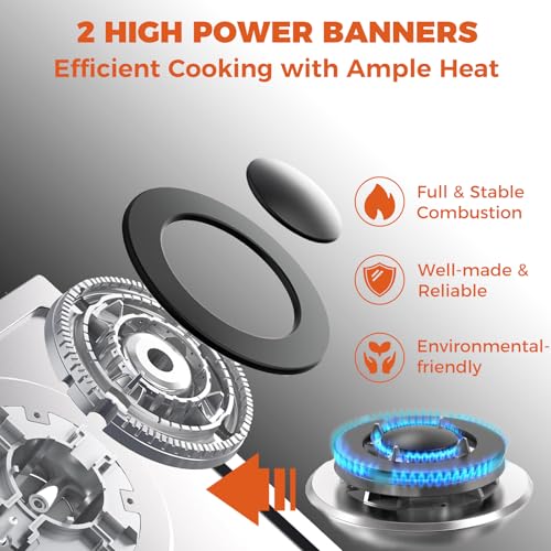 Image of TOPWISH 12 Inch Gas Cooktop, 2 Burner Gas Stove Built-in Propane Stove Top with LPG /NG Convertible Dual Fuel Hob 18000BTU, Stainless Steel Stovetop Thermocouple Protect for Kitchen, Apartments, Rvs