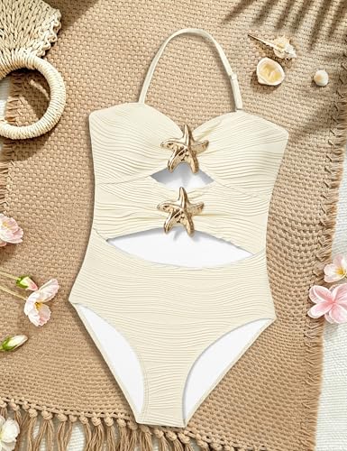 Image of Girl Swimsuit One Piece Cutout Ruched Bathing Suit for Girls Color Block Adjustable Straps Pad Swimwear 9-18y