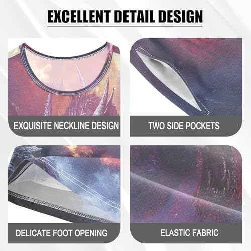 ALAZA Red Dragon Water Pajamas Set Short Sleeve Cotton Sleepwear Summer Pjs 2 Piece 5-14Y4