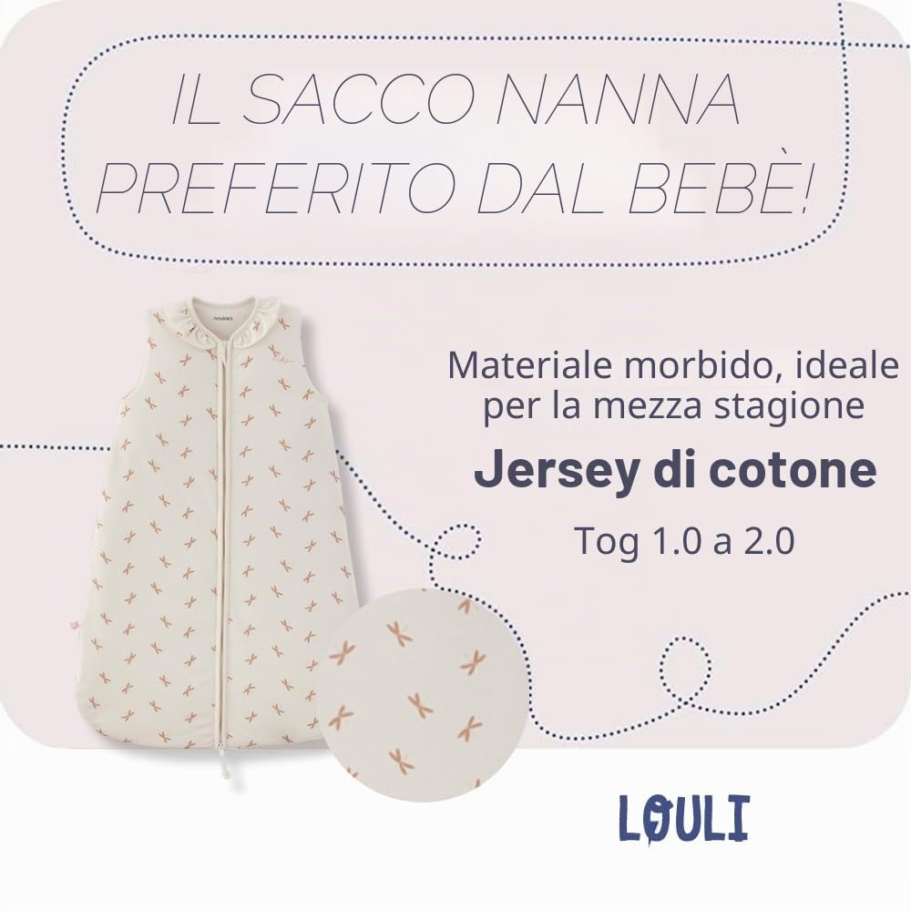 Noukie's - Sacco nanna a mezza stagione 1-6 mesi (70 cm) - Sacco nanna TOG 1-2 - Chiusura con zip - Jersey - Bianco e Rosa