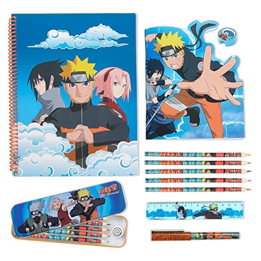 Naruto Accesorios Set Escritura y Papelería Lápices Estuche Escolar de Lata Cuaderno Para Niños Papelería Anime Set Escuela Regalos De Cumpleaños De Niños (Azul)