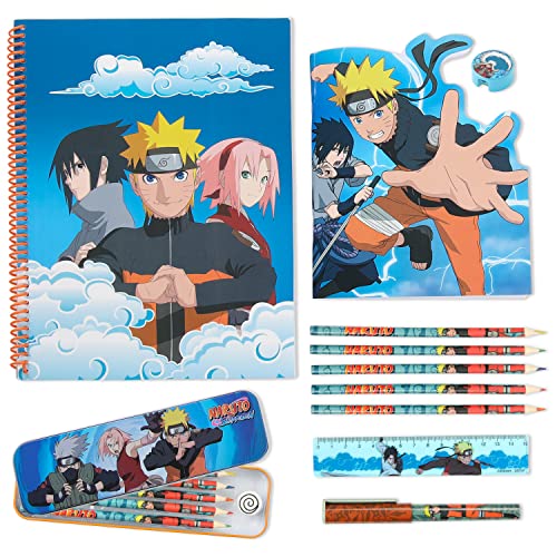 Naruto Conjunto de papelaria com lápis de colorir, estojo de lápis de estanho, cadernos infantis, pacote de papelaria, anime, material escolar, presentes de anime para meninos
